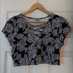 Blue Crop Top with Bandana Pattern